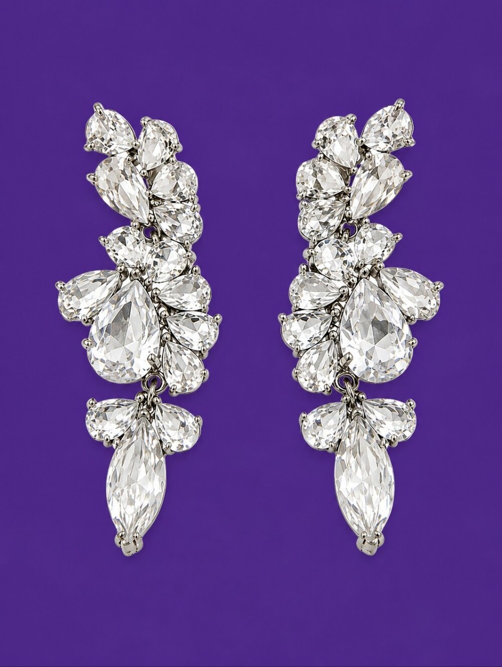DAVID'S BRIDAL Retro Crystal Teardrop Cluster Art Deco Bridal Holiday Earrings